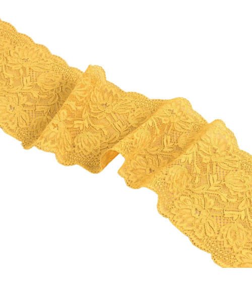 Elastic lace flowers 102mm mustard per meter