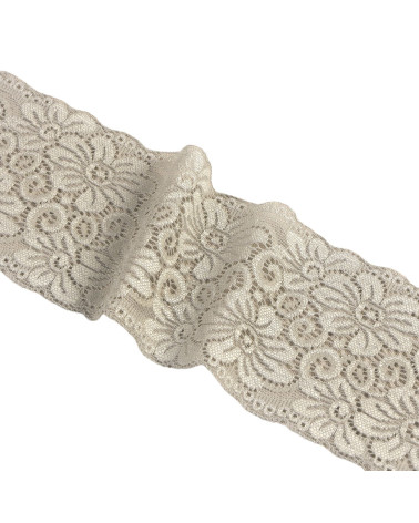 Elastische Spitzenblumen 85 mm mittelgrau pro Meter