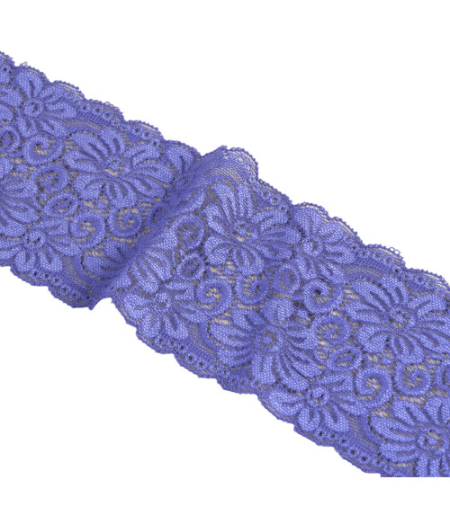 Elastic lace flowers 85mm blue purple per meter
