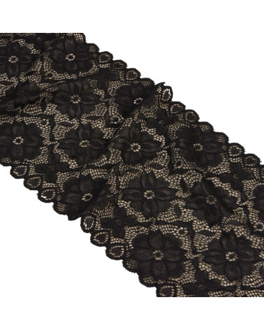 Elastische Spitzenblumen 180 mm schwarz pro Meter