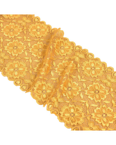 Elastic lace flowers 180mm mustard per meter