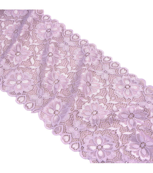 Elastic lace flowers 180mm purple per meter