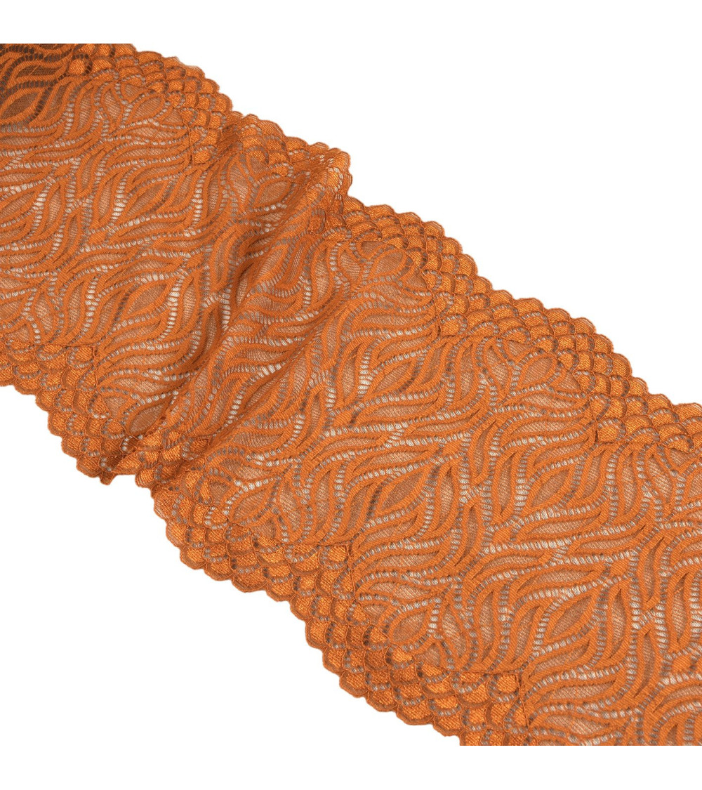 Elastic flame lace 200mm chocolate brown per meter