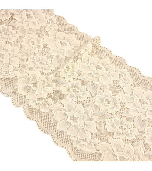 Elastic lace flowers 230mm ecru by the meter