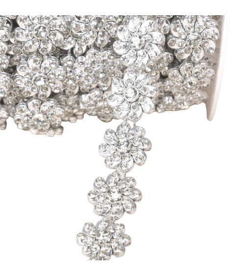 Galon fleurs 17mm 17mm argent au mètre