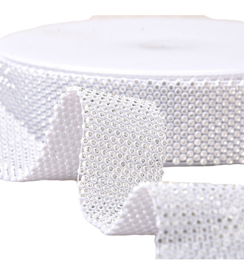 Galon pierres sur grille metal 38mm blanc au mètre