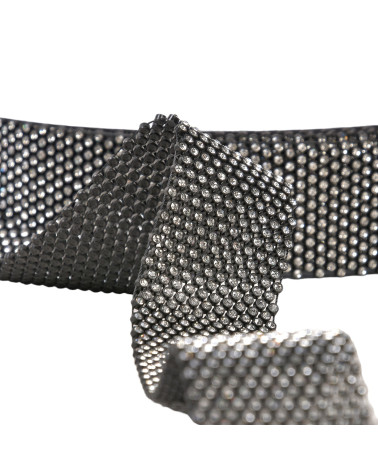 Stone braid on metal grid 38mm black by the meter