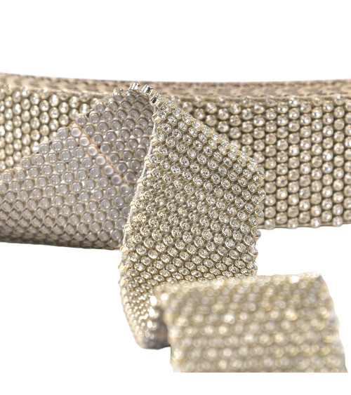 Stone braid on metal grid 38mm black/silver by the meter