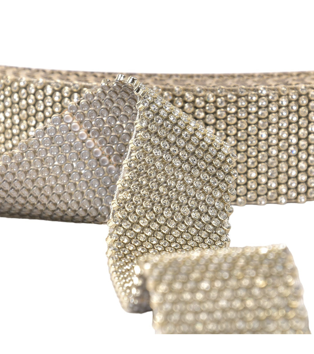 Stone braid on metal grid 38mm black/silver by the meter