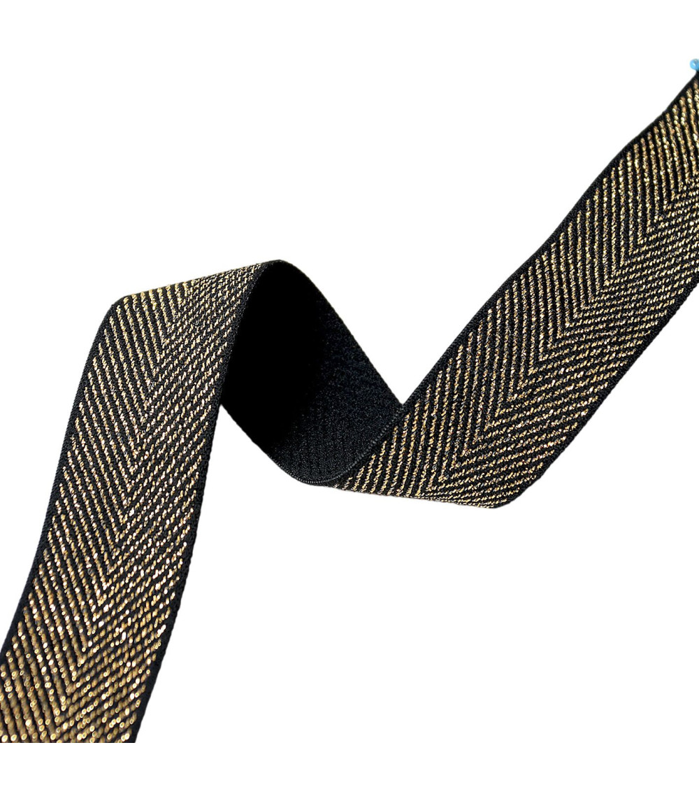 Metallic herringbone elastic 32mm black per meter