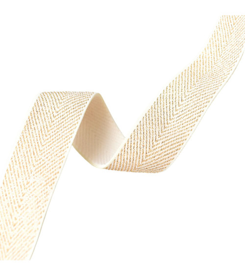 Metallic chevron elastic 32mm ecru/gold per meter