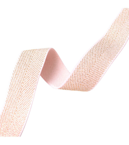 Metallic chevron elastic 32mm pink/gold per meter
