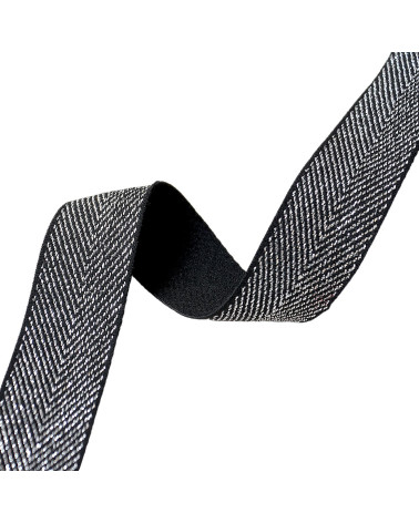 Metallic herringbone elastic 32mm black/silver per meter