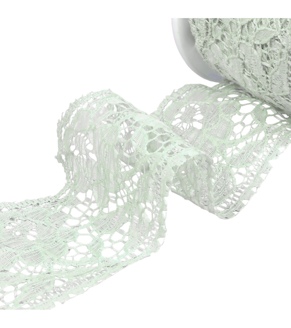 Rachel lace flowers 60mm nil green per meter