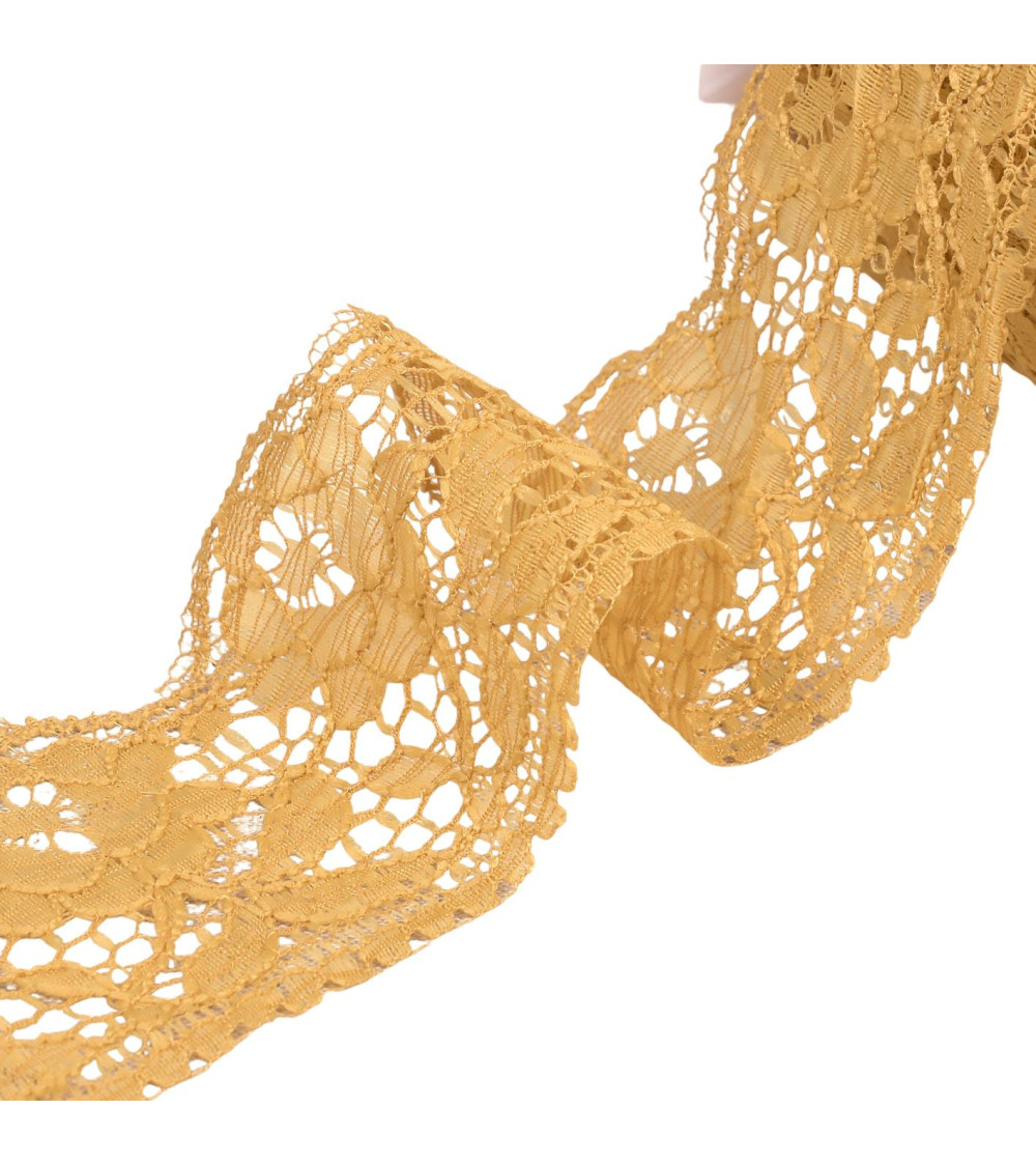 Rachel lace flowers 60mm mustard per meter