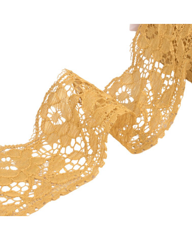 Dentelle rachel fleurs 60mm moutarde au mètre