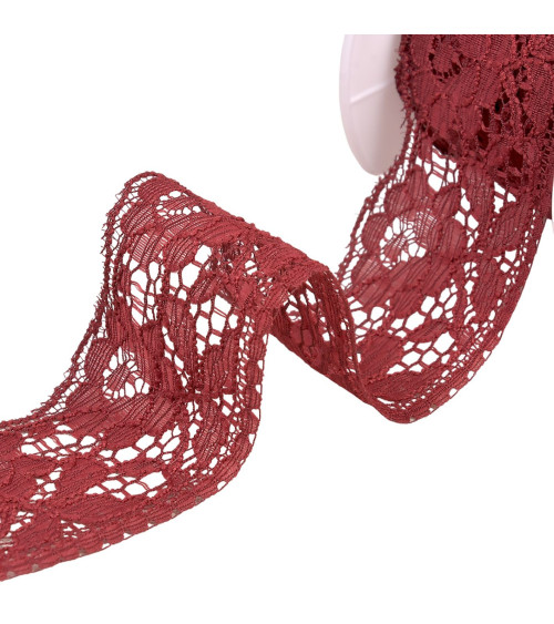 Rachel lace flowers 60mm burgundy per meter