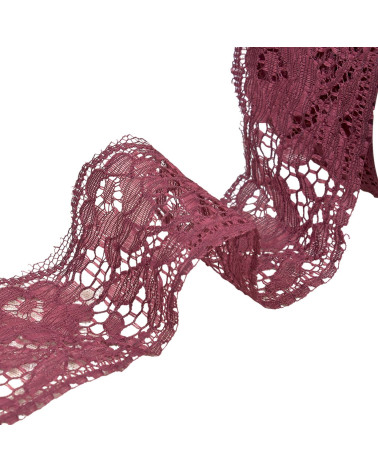 Dentelle rachel fleurs 60mm prune au mètre