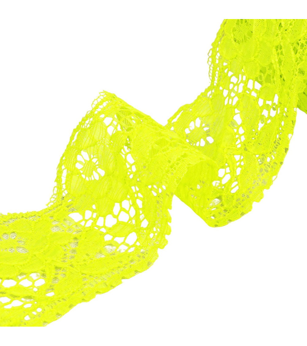 Rachel lace flowers 60mm neon yellow per meter