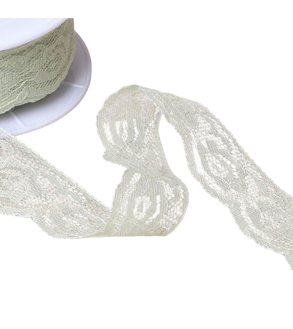 Rachel lace roses 28mm nil green per meter