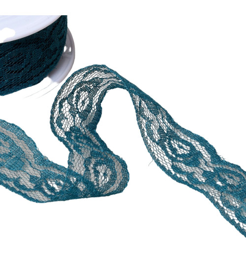 Rachel roses lace 28mm petrol blue per meter