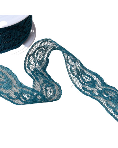 Rachel roses lace 28mm petrol blue per meter