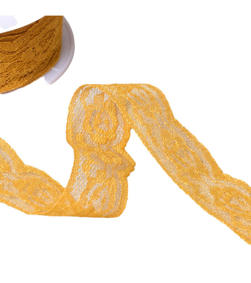 Rachel lace roses 28mm mustard per meter