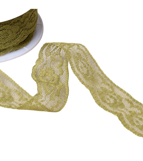 Rachel lace roses 28mm khaki per meter