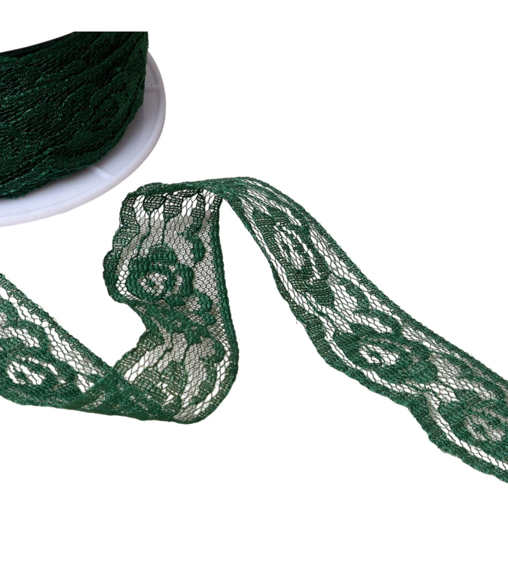 Rachel roses lace 28mm bottle green per meter