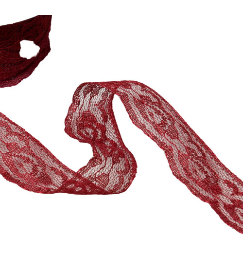 Rachel lace roses 28mm burgundy per meter