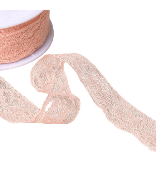 Rachel lace roses 28mm salmon per meter