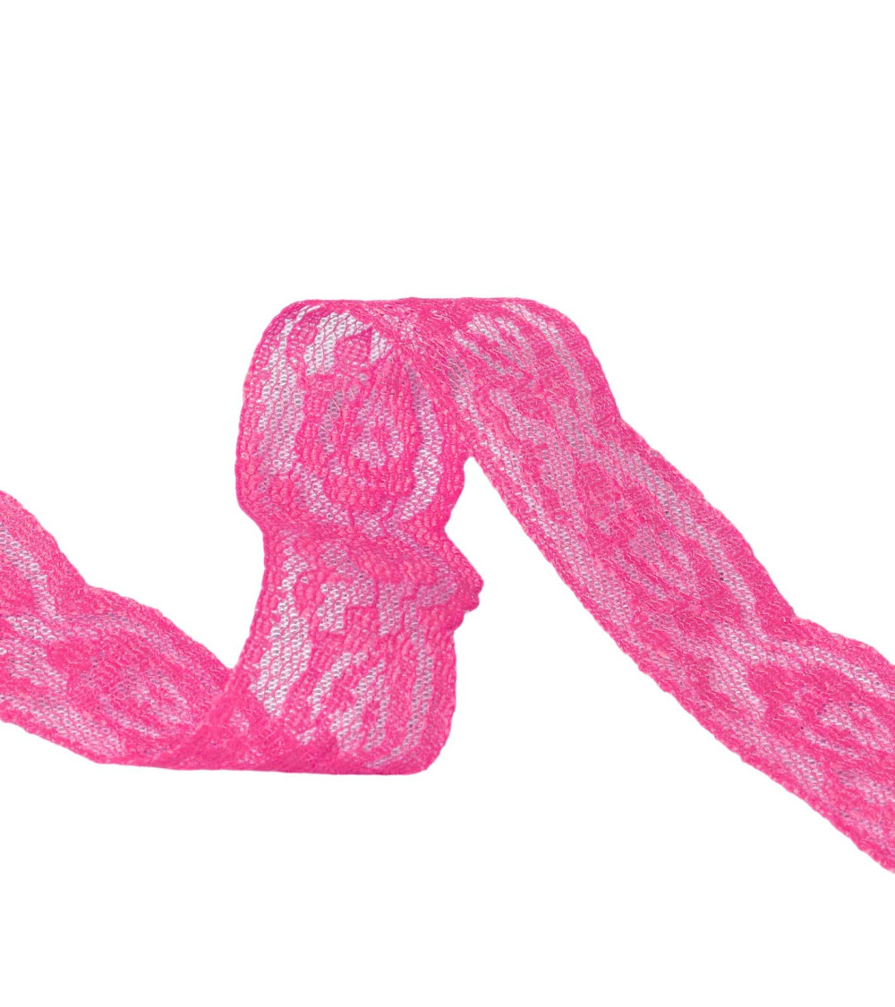 Rachel roses lace 28mm neon pink by the meter