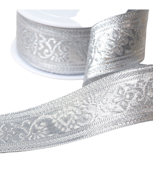 Metallic jacquard braid 40mm silver per meter