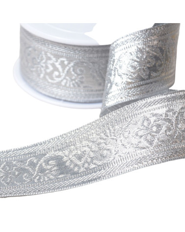 Metallic-Jacquard-Geflecht, 40 mm, Silber, pro Meter