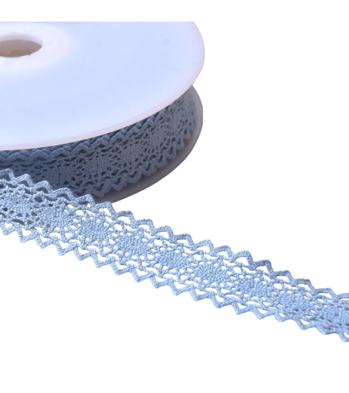 Cotton lace between two "turtle" 23mm lavender blue by the meter