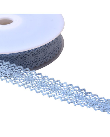 Cotton lace between two "turtle" 23mm lavender blue by the meter
