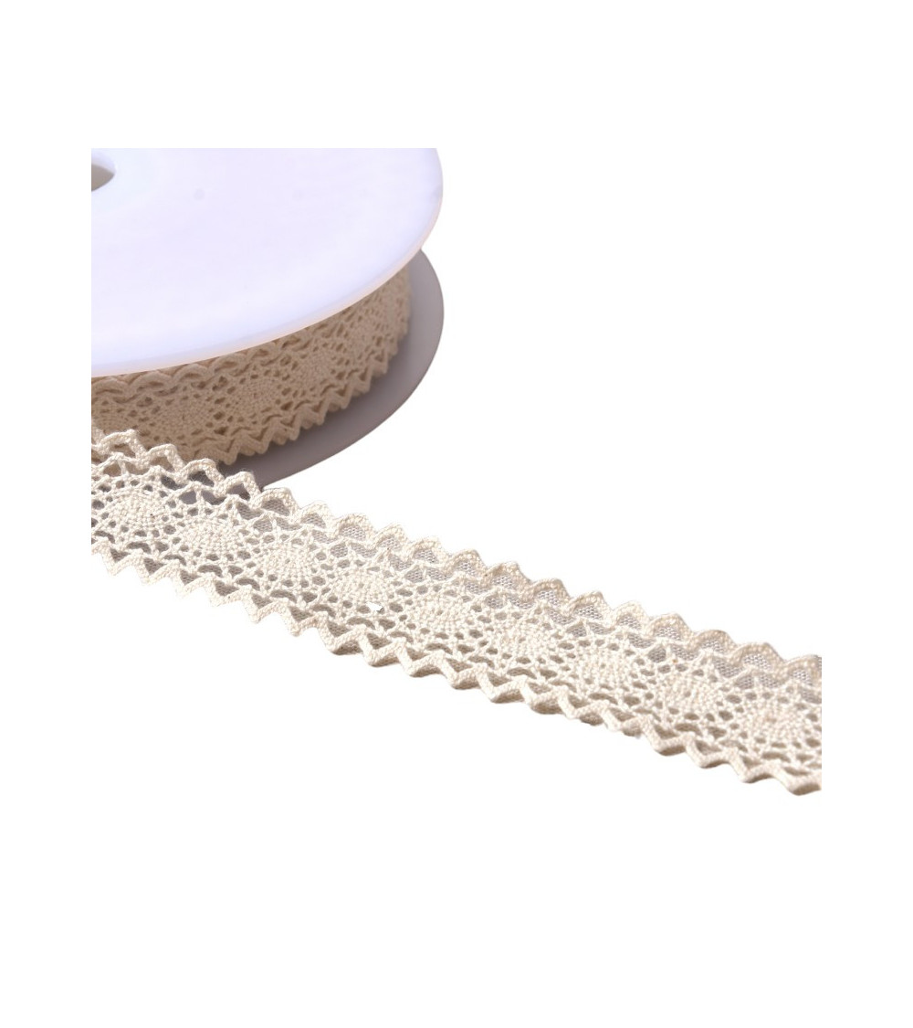 Dentelle coton entre deux "tortue" 23mm écru clair au mètre