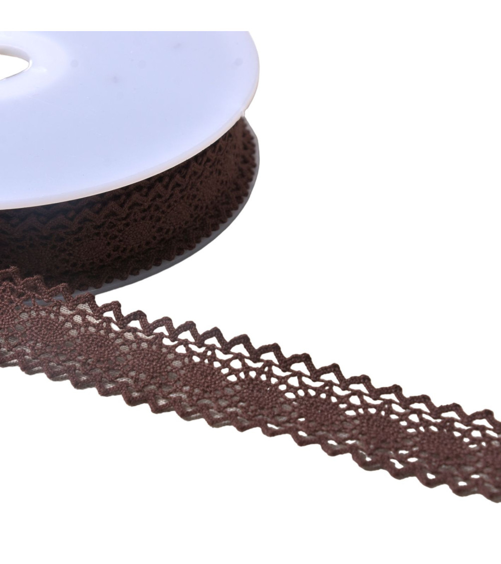 Cotton lace between two "turtle" 23mm dark brown per meter