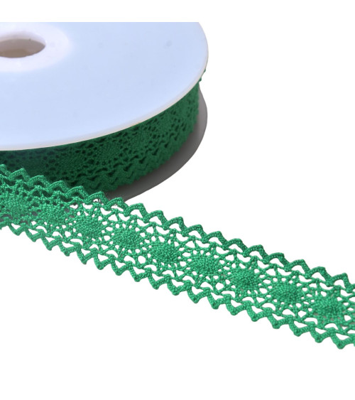 Cotton lace between two "turtle" 23mm bright green per meter