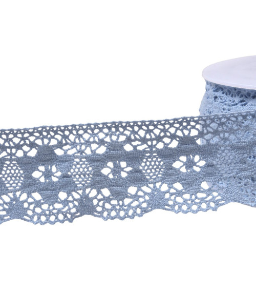 Cotton lace flowers 45mm lavender blue per meter