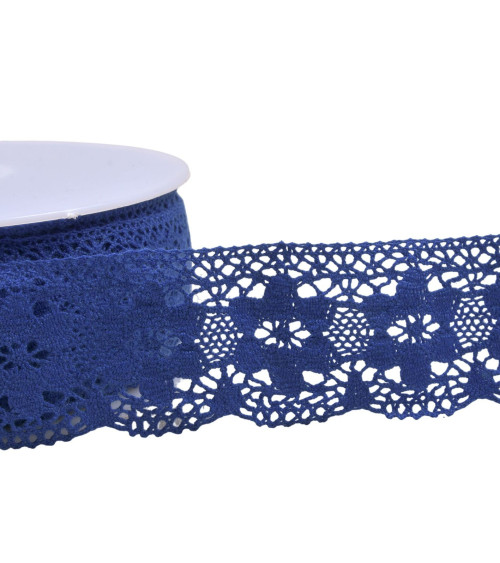 Cotton lace flowers 45mm royal blue per meter
