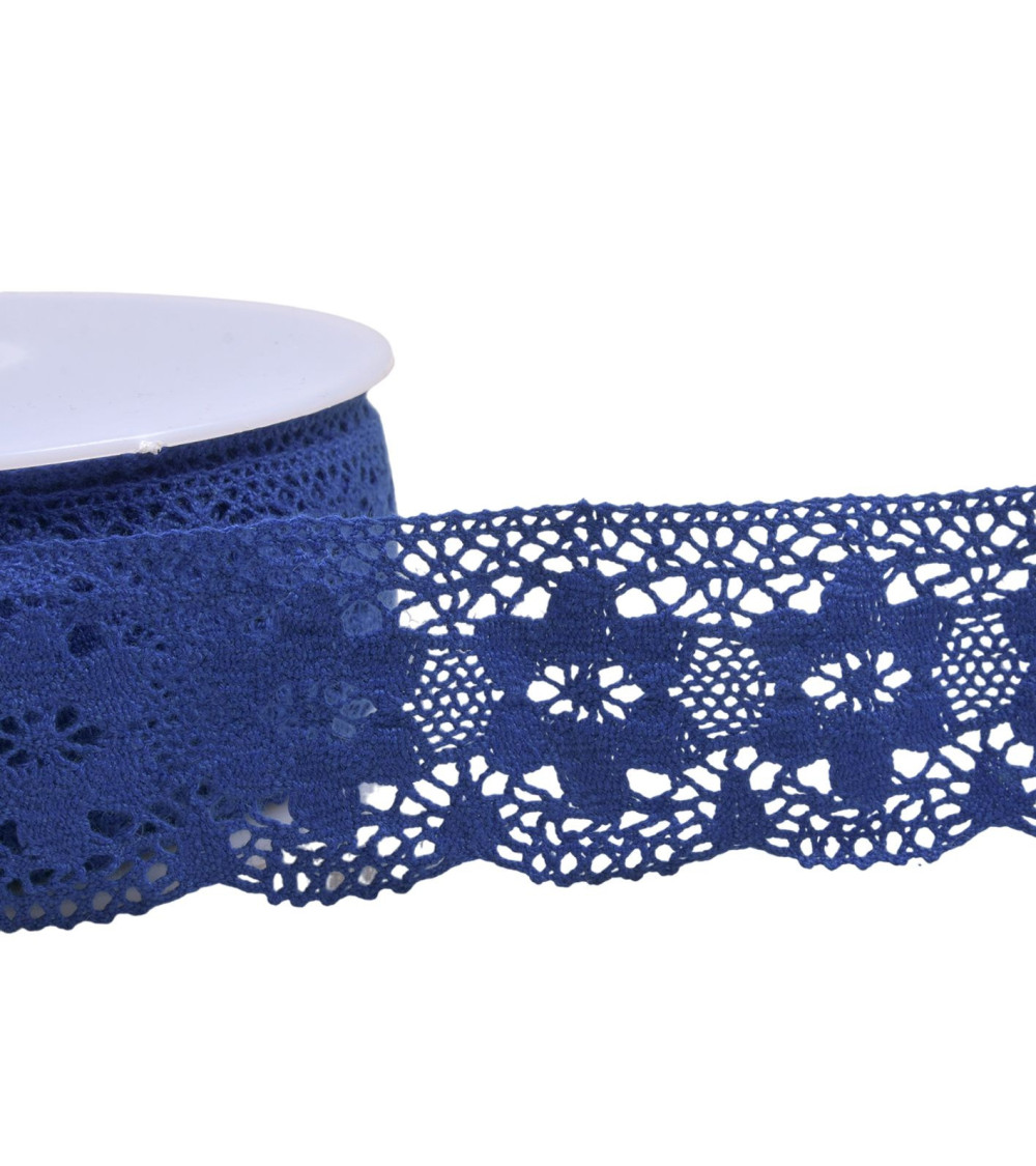 Cotton lace flowers 45mm royal blue per meter