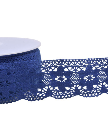 Cotton lace flowers 45mm royal blue per meter