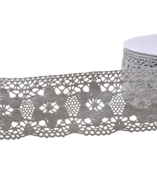 Cotton lace flowers 45mm light gray per meter