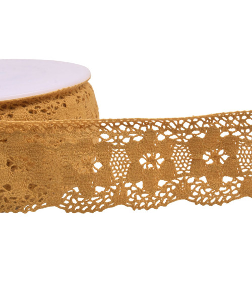 Cotton lace flowers 45mm mustard per meter