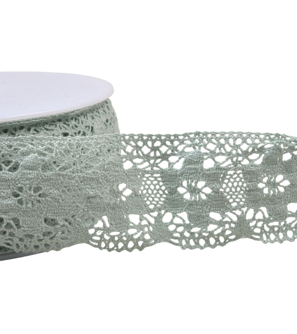 Cotton lace flowers 45mm almond green per meter