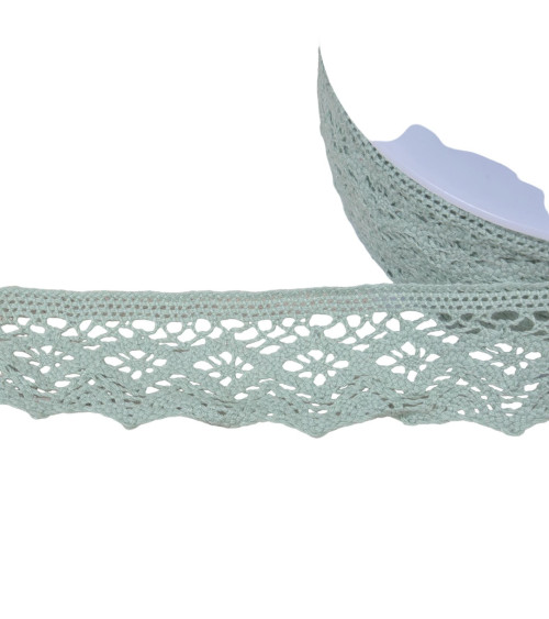 Diamond cotton lace 42mm almond green per meter