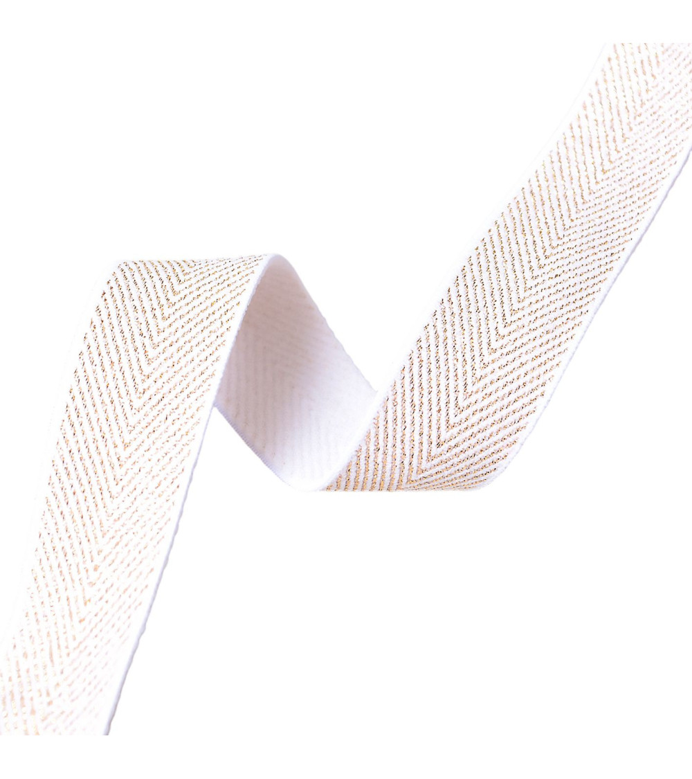 20m reel elastic metal herringbone 32mm white