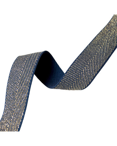 20m spool of metallic herringbone elastic 32mm navy blue/gold