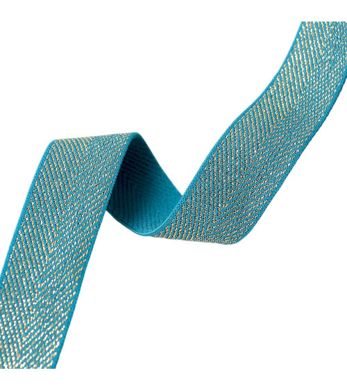 20m spool of metallic herringbone elastic 32mm duck blue